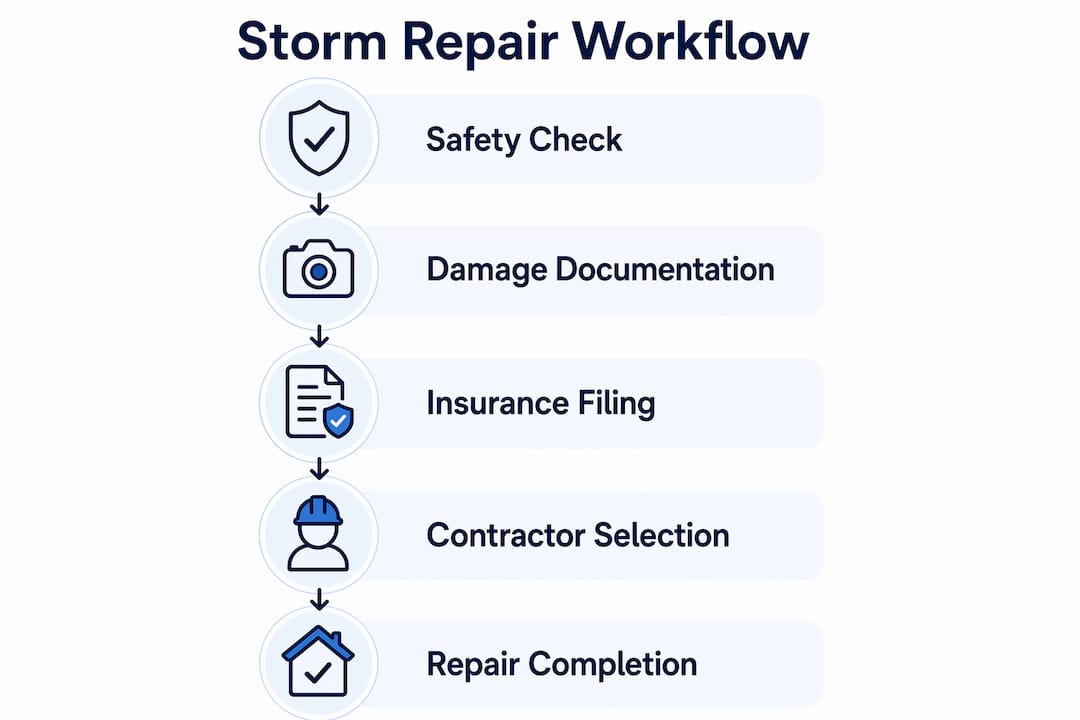 Infographic showing storm damage repair workflow steps