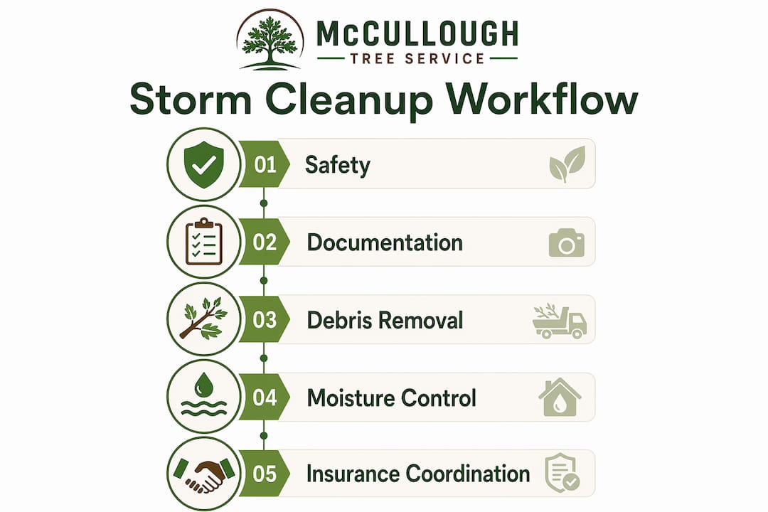 Storm Cleanup Workflow: A Step-by-Step Recovery Guide 1 Infographic illustrating storm cleanup workflow steps