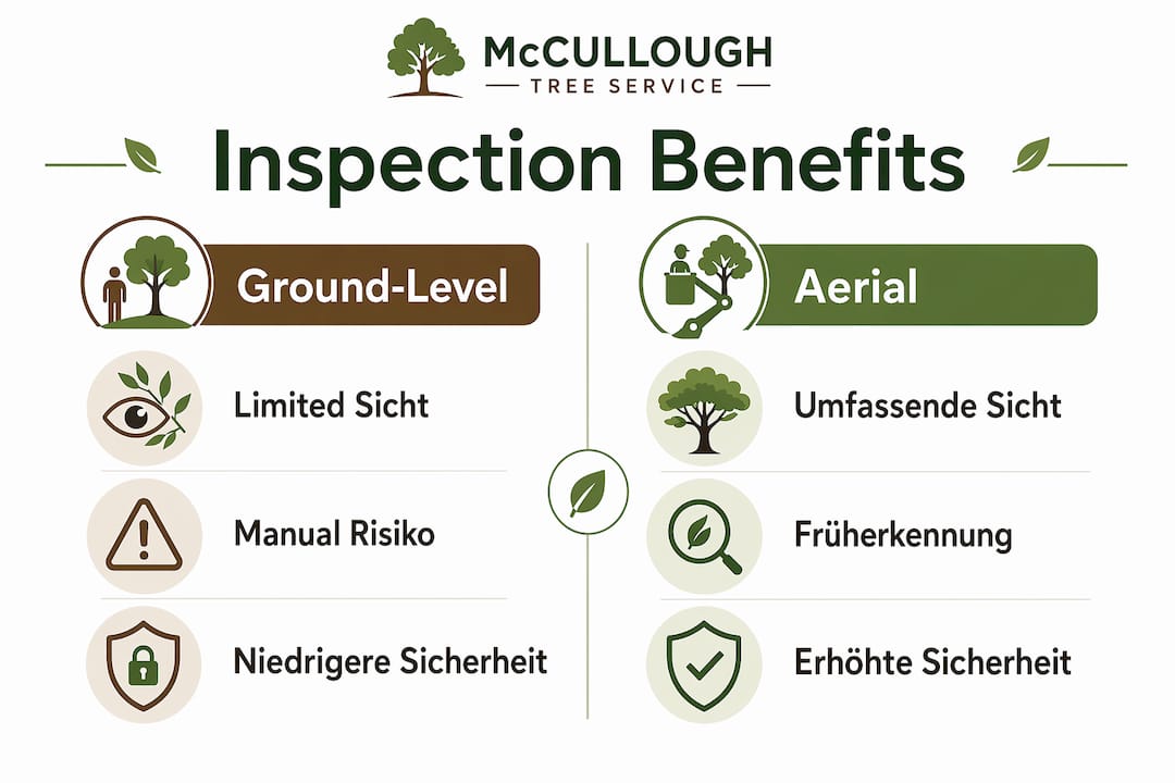 Infographic comparing aerial and ground-level tree inspection benefits