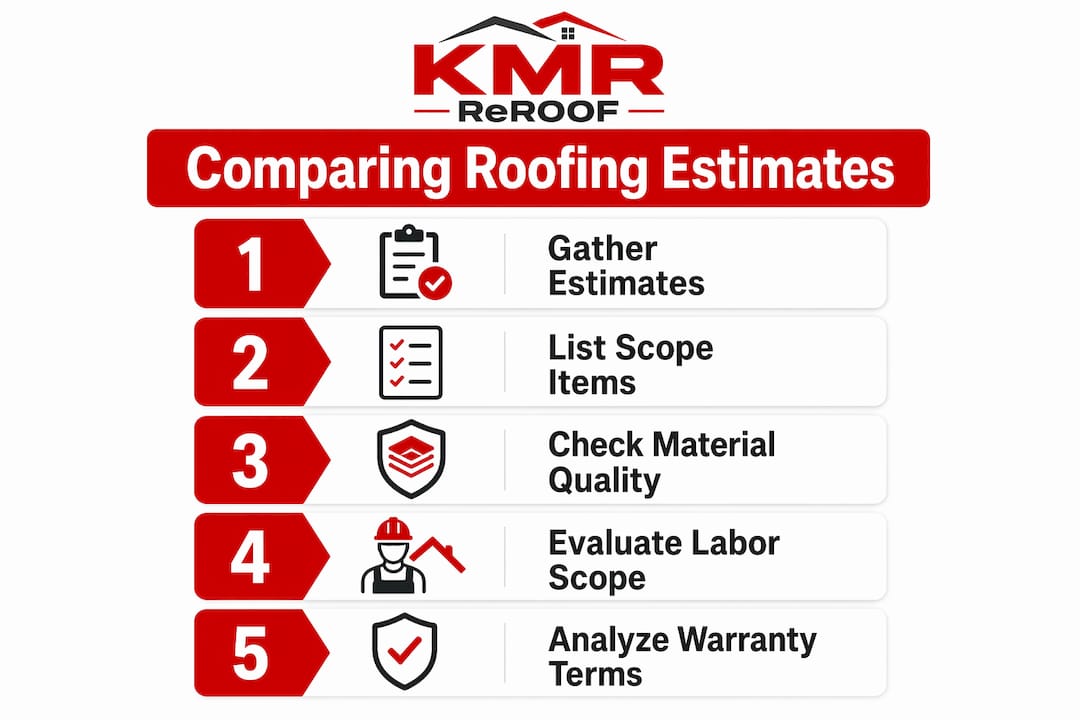 Infographic showing steps to compare roofing estimates