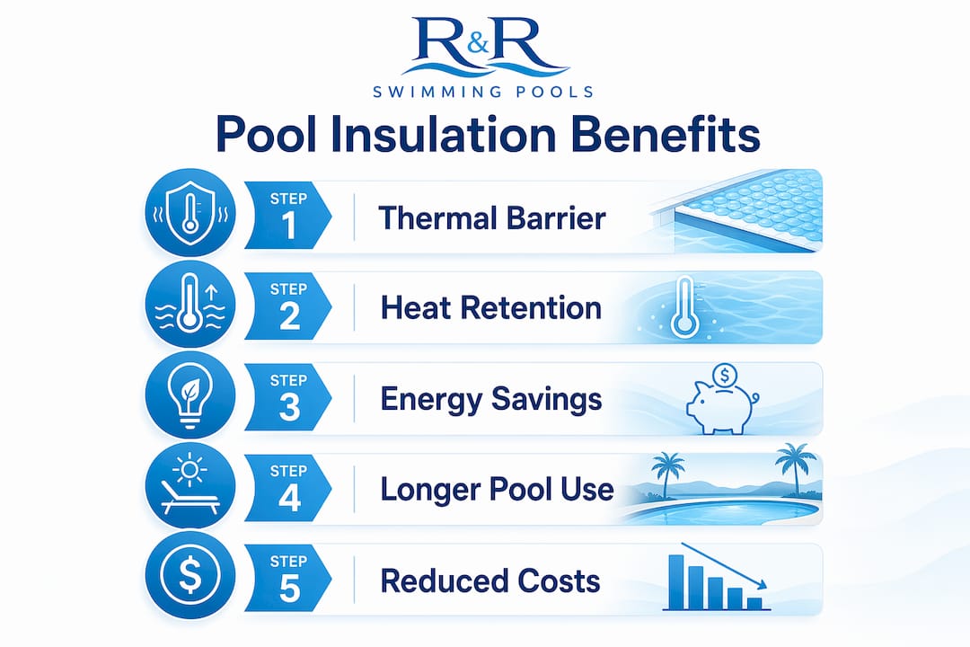 The Role of Pool Insulation for Central Florida Homes 1 Infographic showing pool insulation benefits in 5 steps