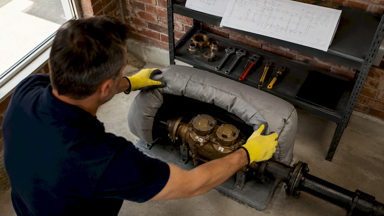 Hand covering backflow preventer with insulated cover