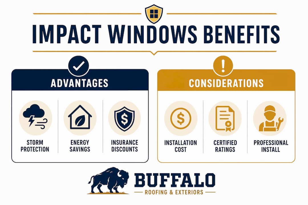 Infographic comparing benefits and considerations of impact windows
