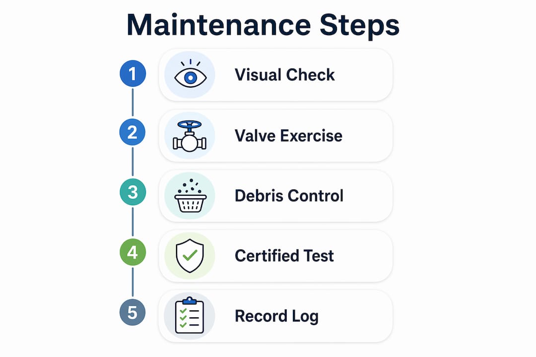 Infographic illustrating backflow preventer maintenance steps