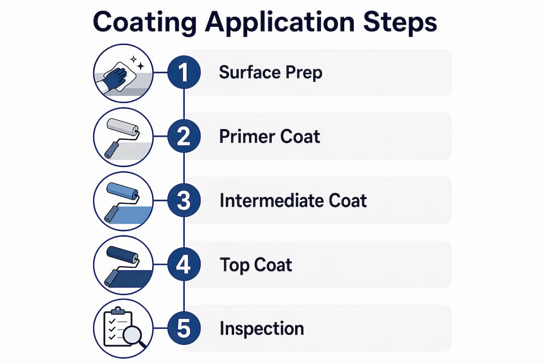 Infographic illustrating coating application process steps