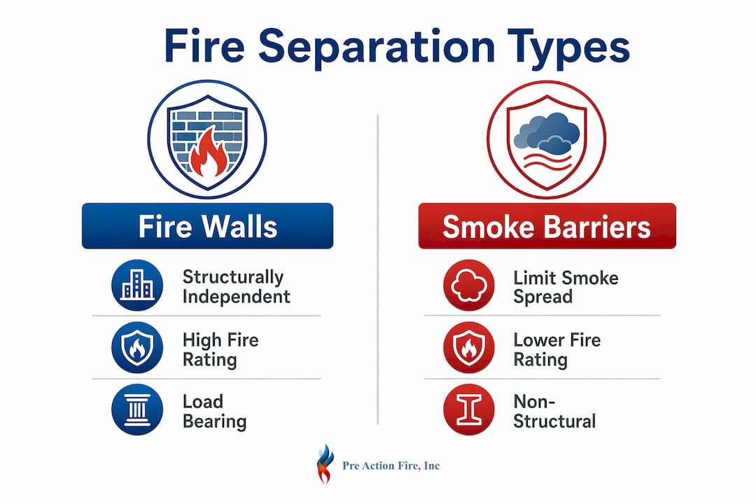 Infographic comparing fire walls and smoke barriers