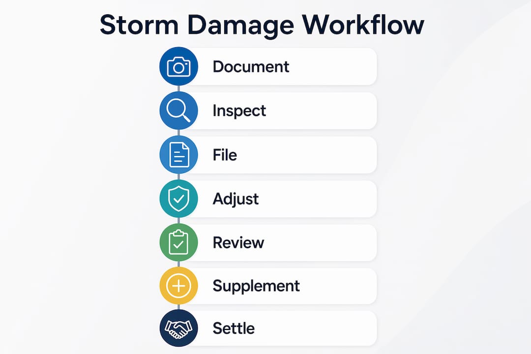 Infographic showing storm damage claim workflow steps