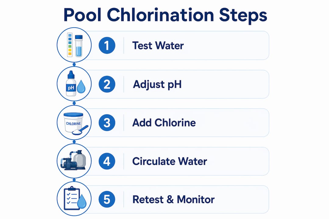 Infographic showing steps of pool chlorination process