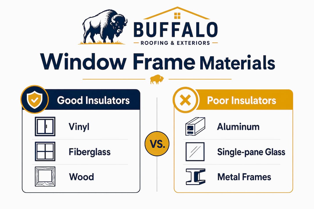 Infographic comparing window frame insulation materials