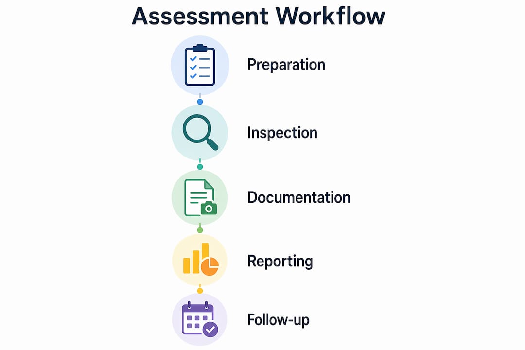 Infographic illustrating storm damage assessment workflow steps