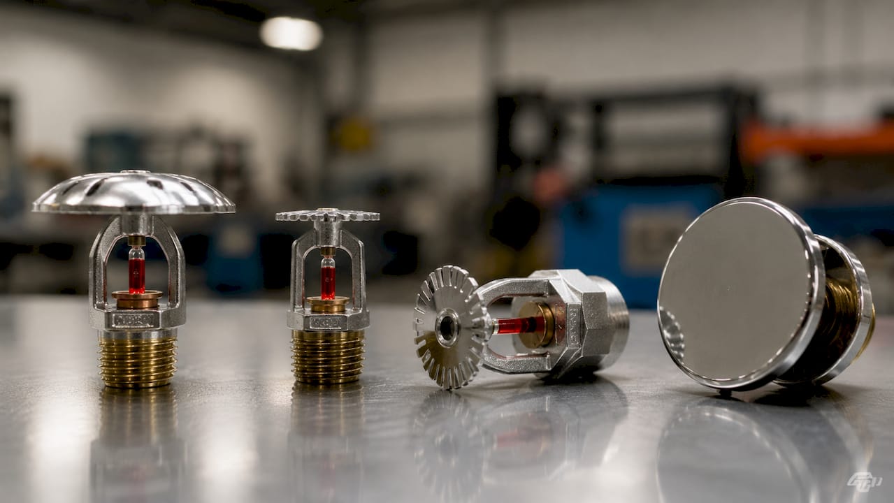 Four different sprinkler head types close-up overhead view