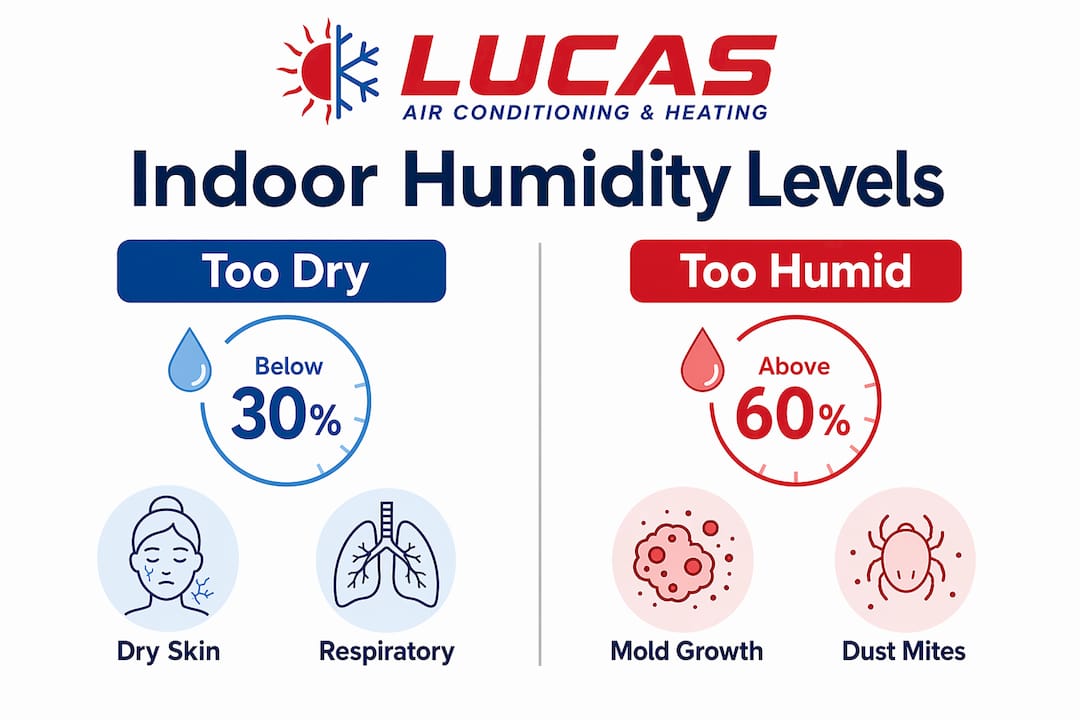 Infographic comparing too dry and too humid indoor humidity levels