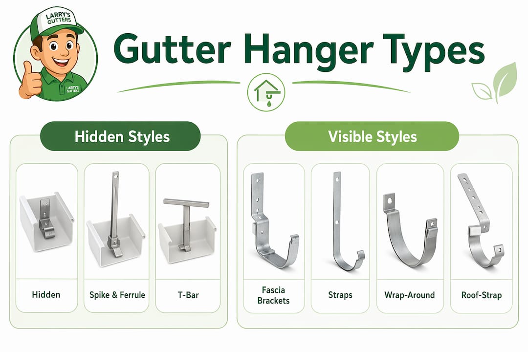 Infographic comparing hidden and visible gutter hanger types