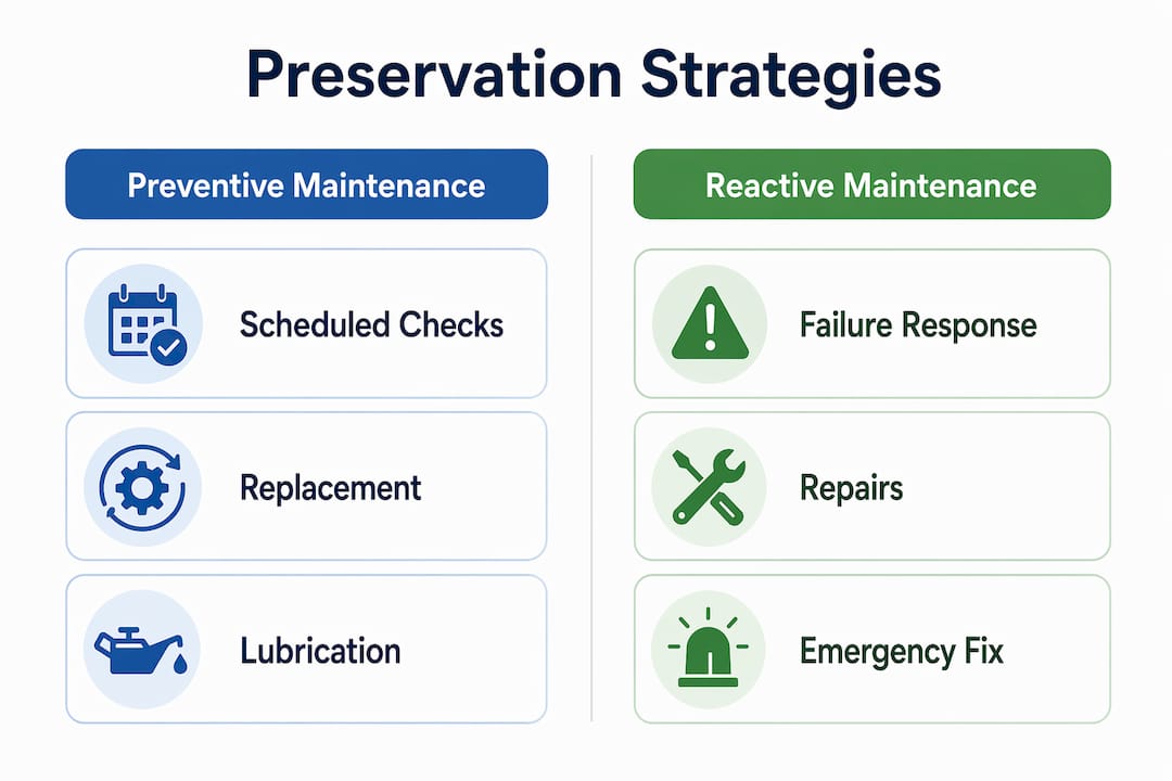 Infographic comparing preventive and reactive maintenance strategies