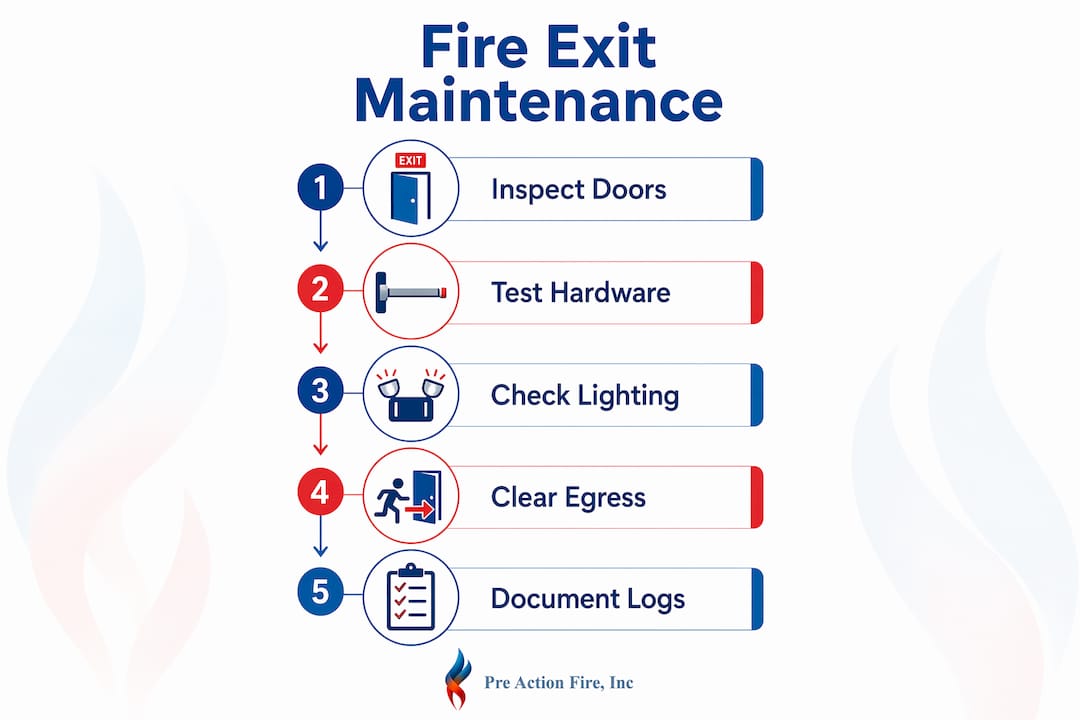 Infographic showing fire exit maintenance steps