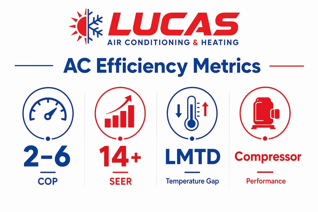 Infographic showing key air conditioner efficiency metrics