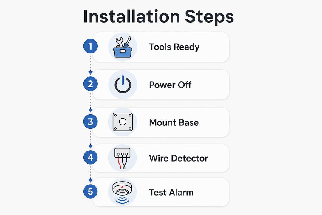 Infographic showing smoke detector installation steps