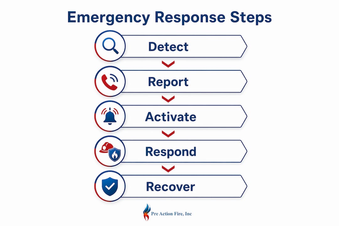 Infographic showing emergency response step sequence