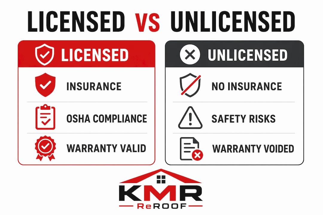 Infographic comparing licensed and unlicensed roofers