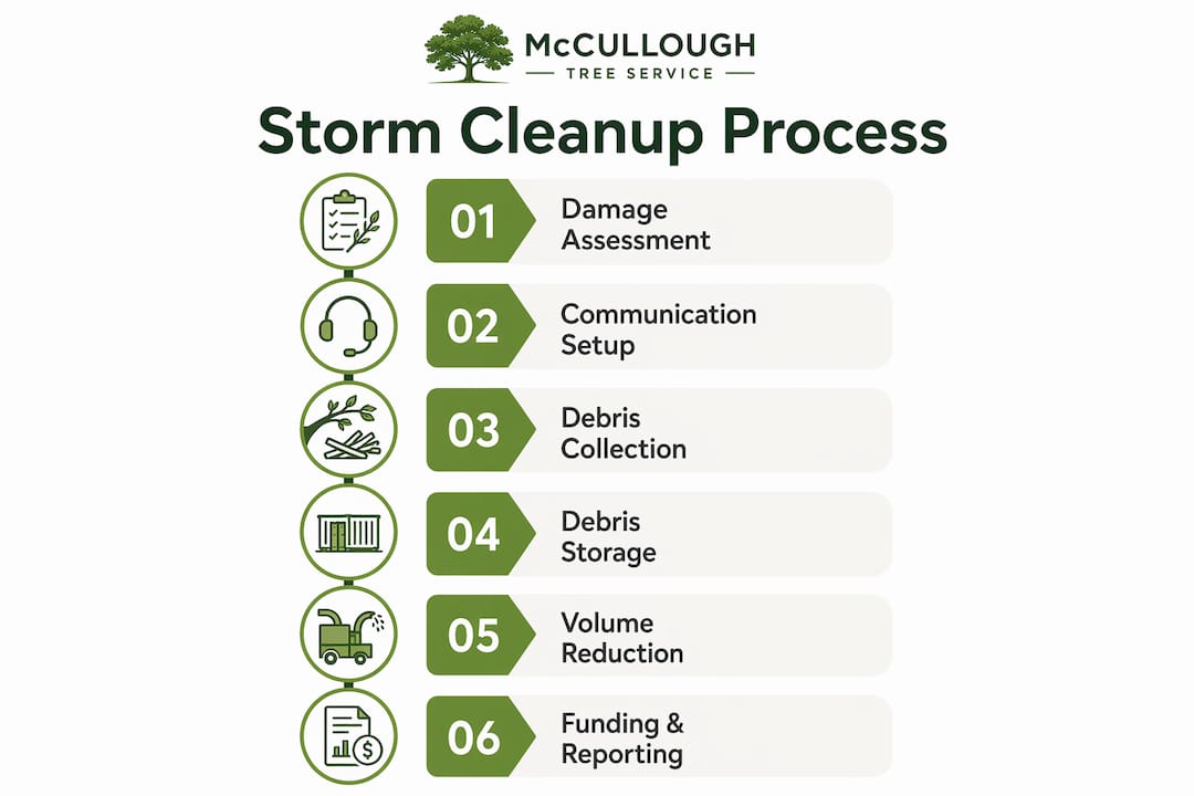 Infographic showing 6 step storm cleanup process
