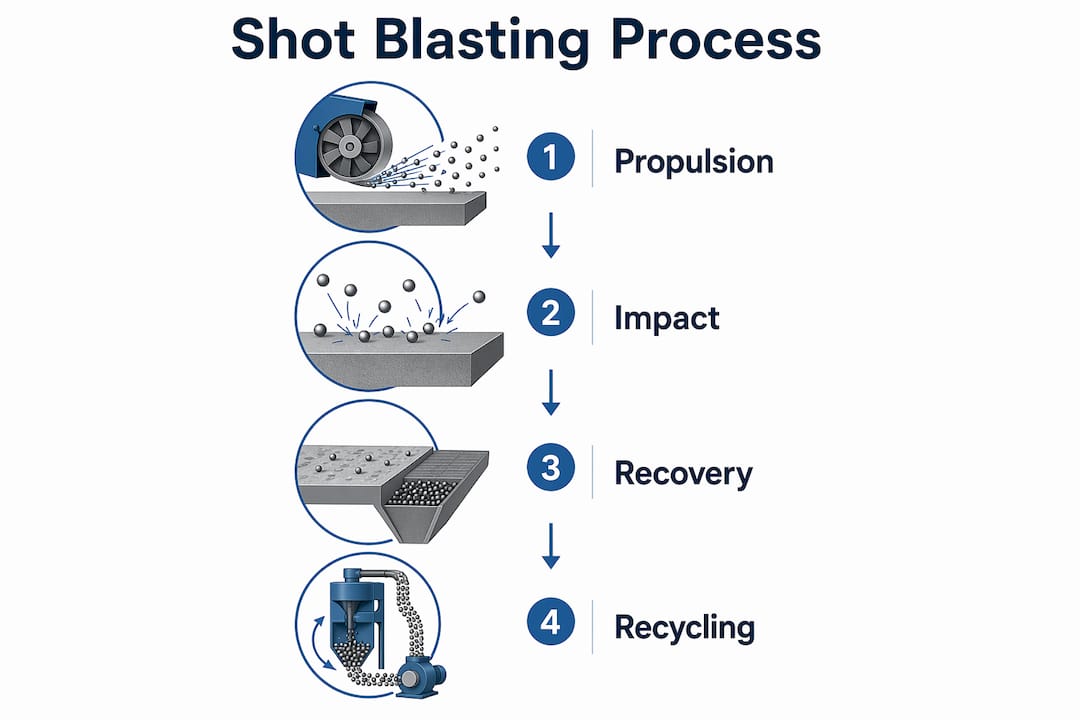 Infographic showing shot blasting process steps