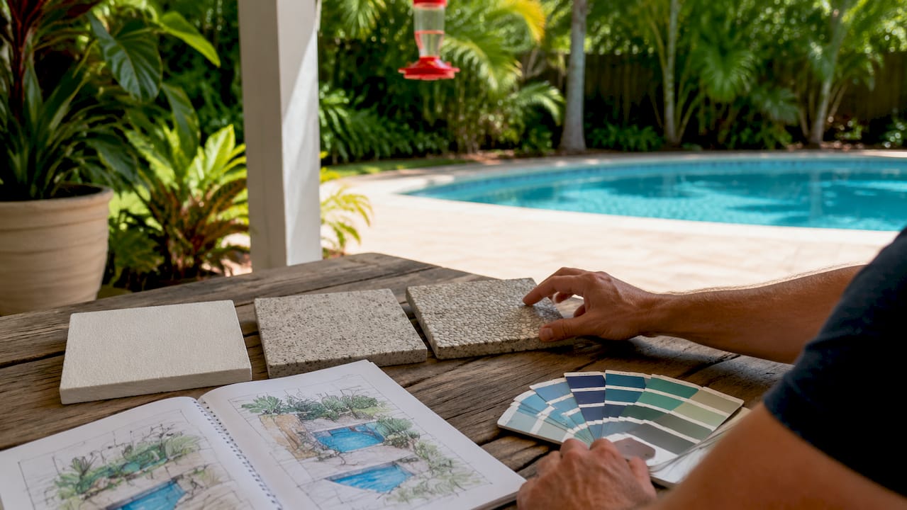 Hand selecting pool resurfacing material samples