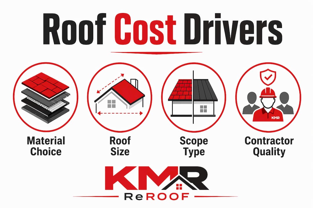 Infographic highlighting key cost drivers for commercial roofing