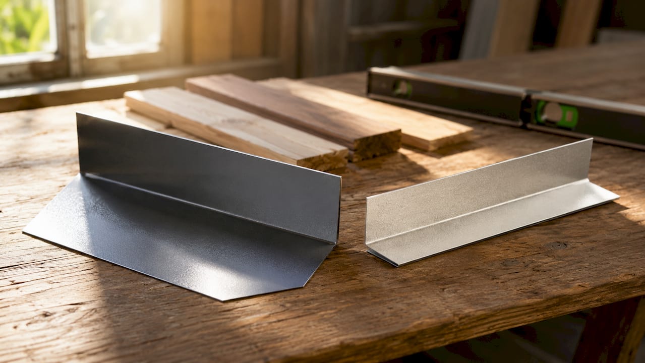 Close-up of gutter apron and drip edge flashing types
