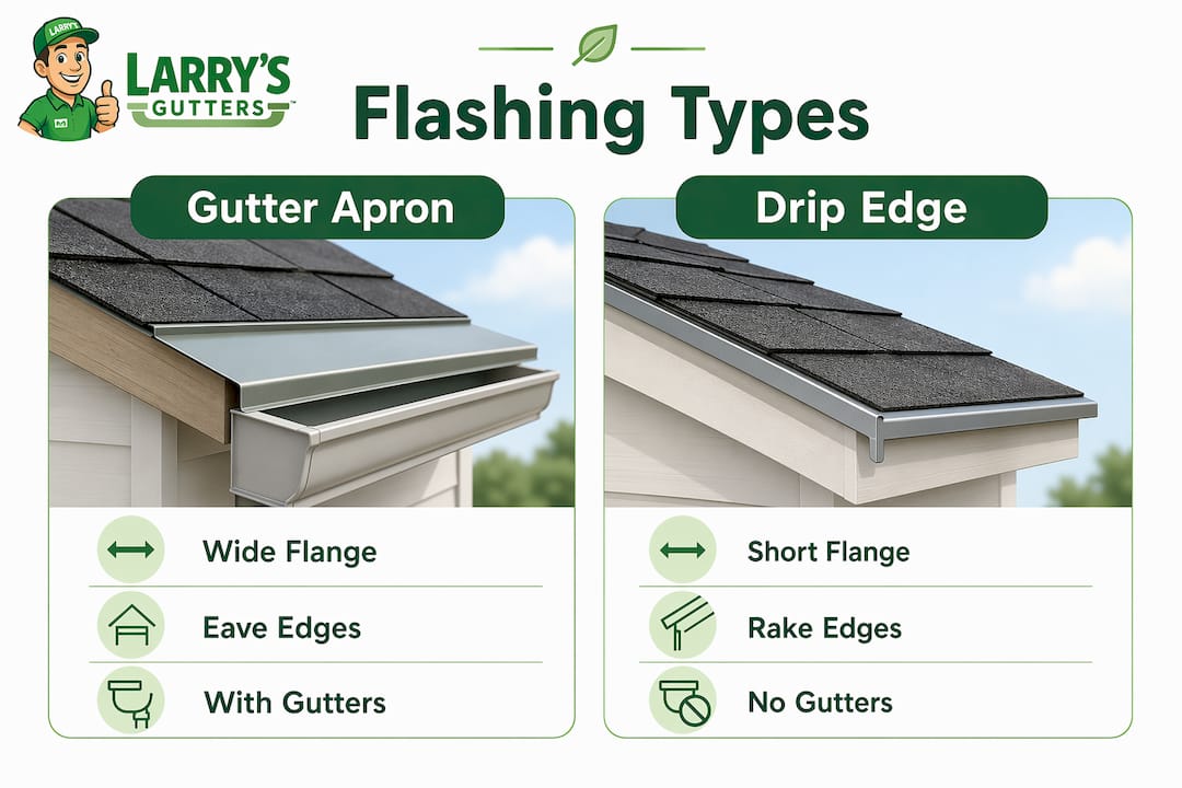 Infographic comparing gutter apron and drip edge flashing