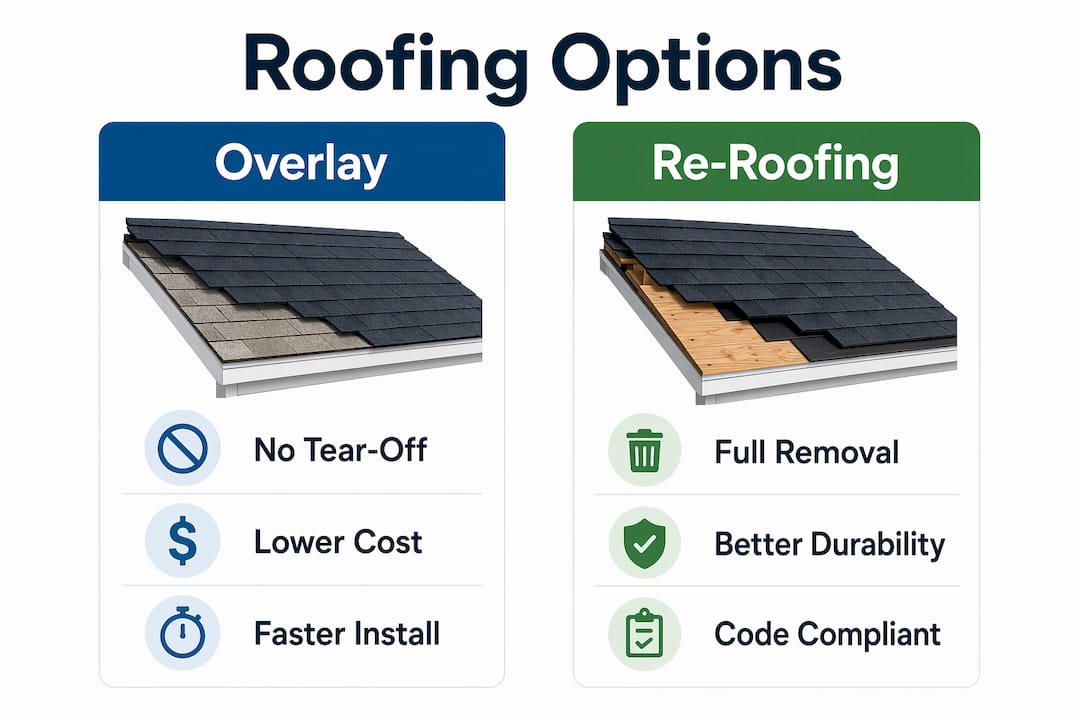 Infographic comparing overlay and re-roofing options