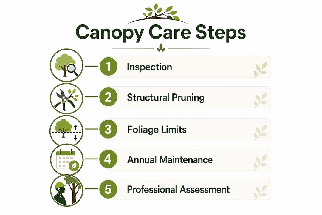 Infographic of tree canopy care steps