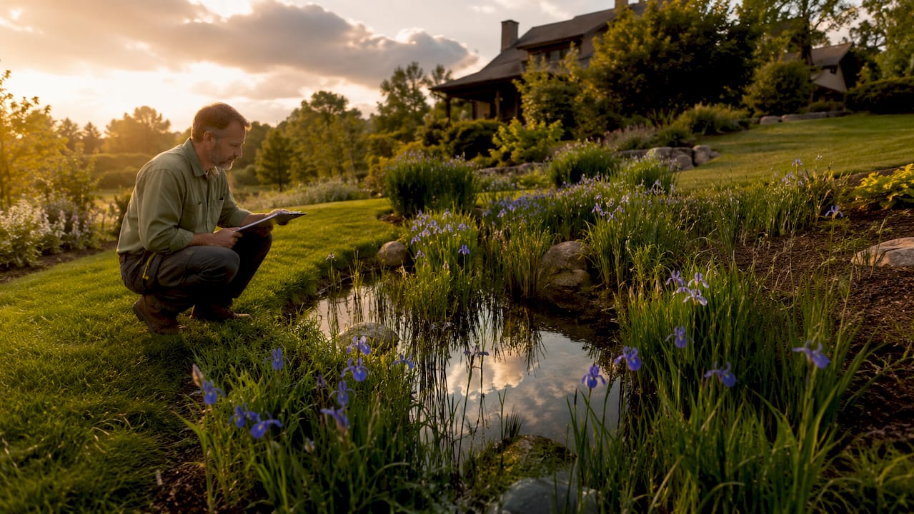 Examples of Sustainable Landscaping for Your Yard 1 Rain garden capturing stormwater runoff
