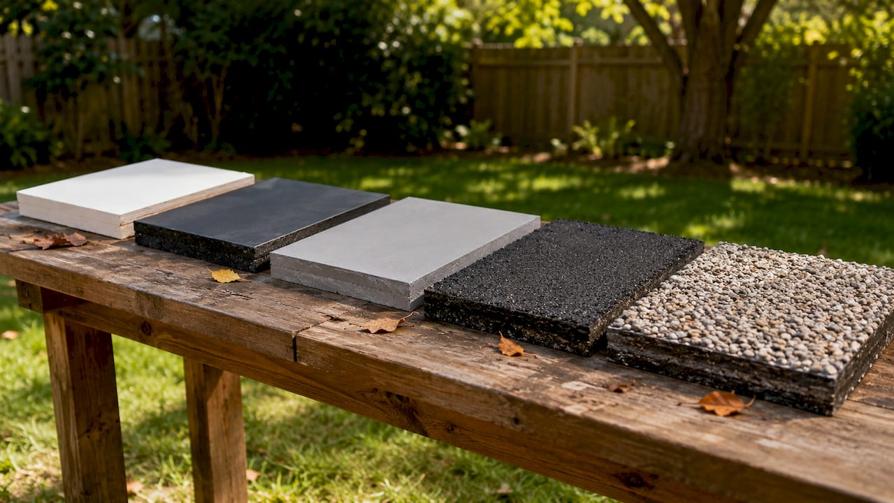 Flat roof material samples overhead view