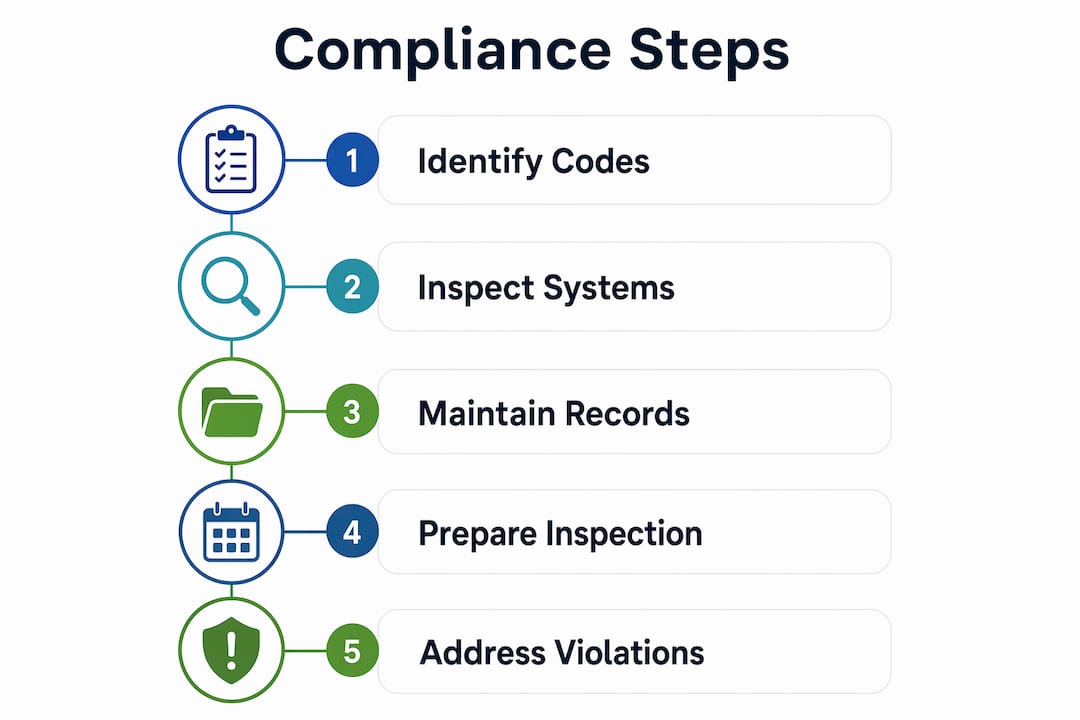 Infographic showing steps to meet fire code compliance