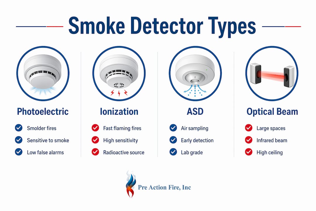 Infographic comparing types of industrial smoke detectors