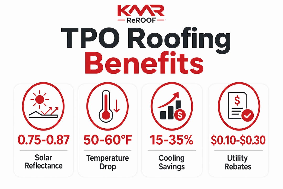 Infographic with key TPO roofing performance stats