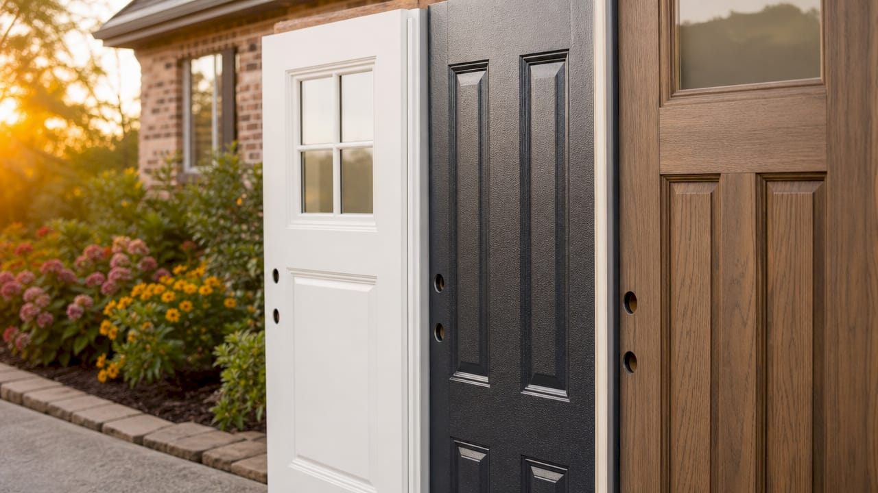 Close-up of three types of energy efficient exterior doors