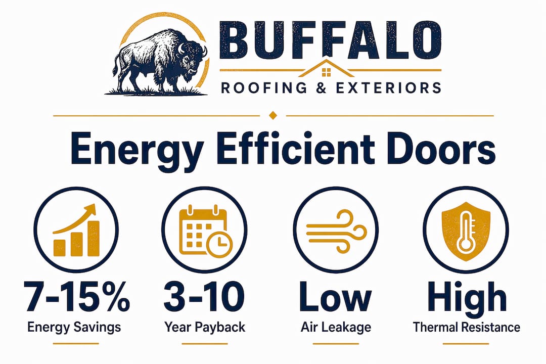 Infographic with key statistics about energy efficient doors
