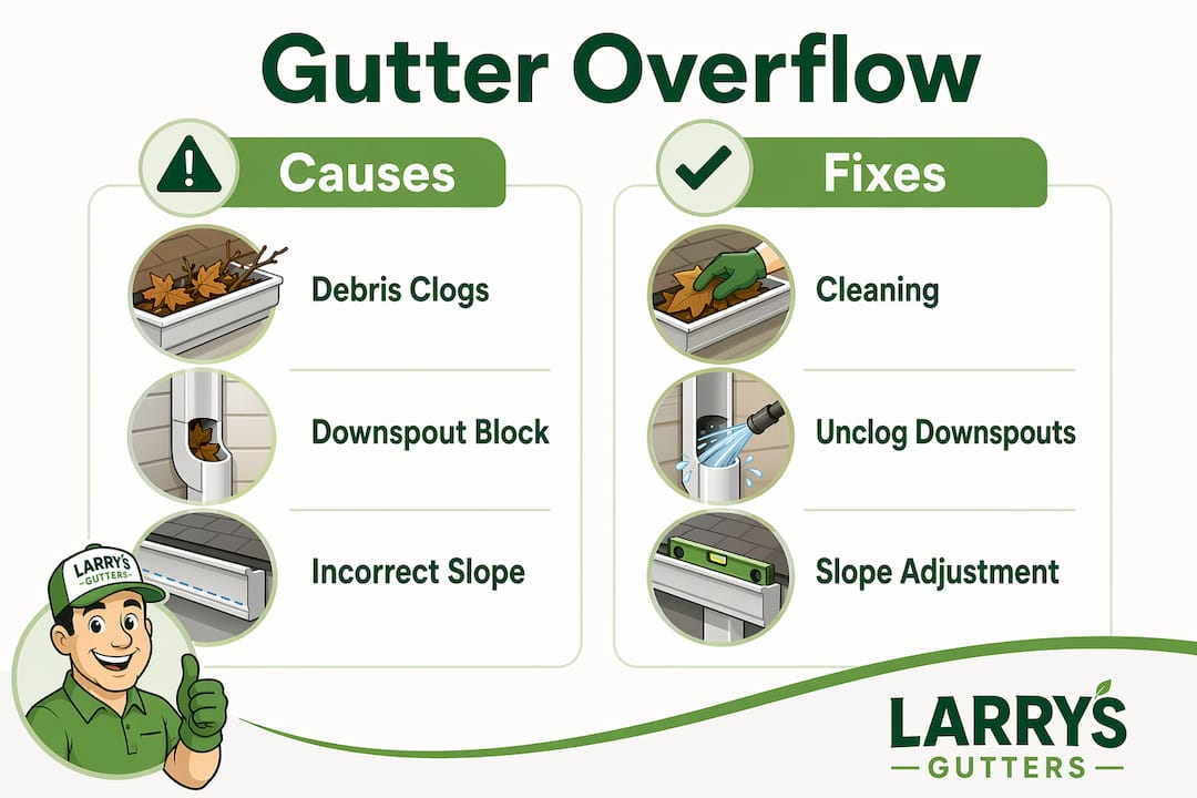 Infographic showing gutter overflow causes and fixes