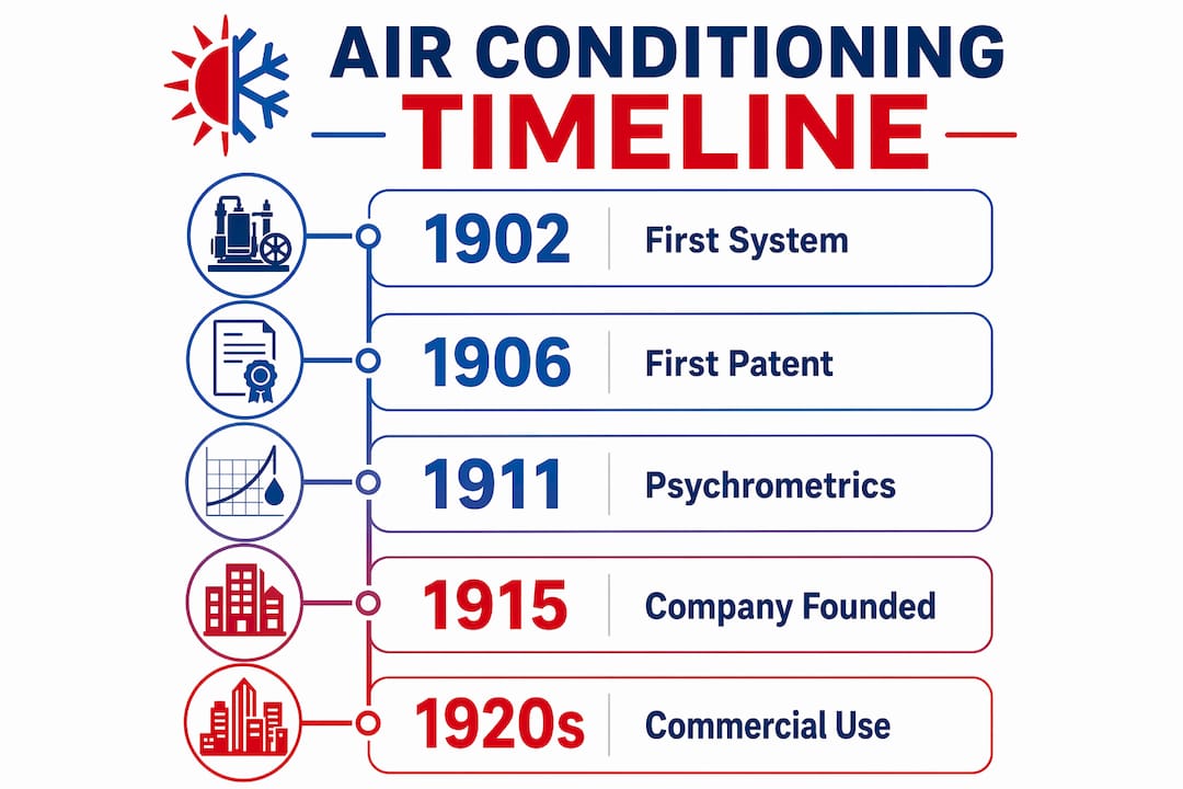 Infographic timeline of air conditioning development