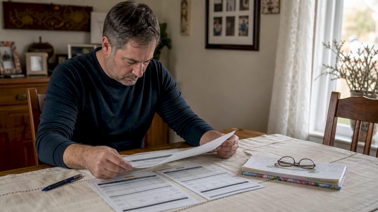 Hands reviewing roofing quotes on table