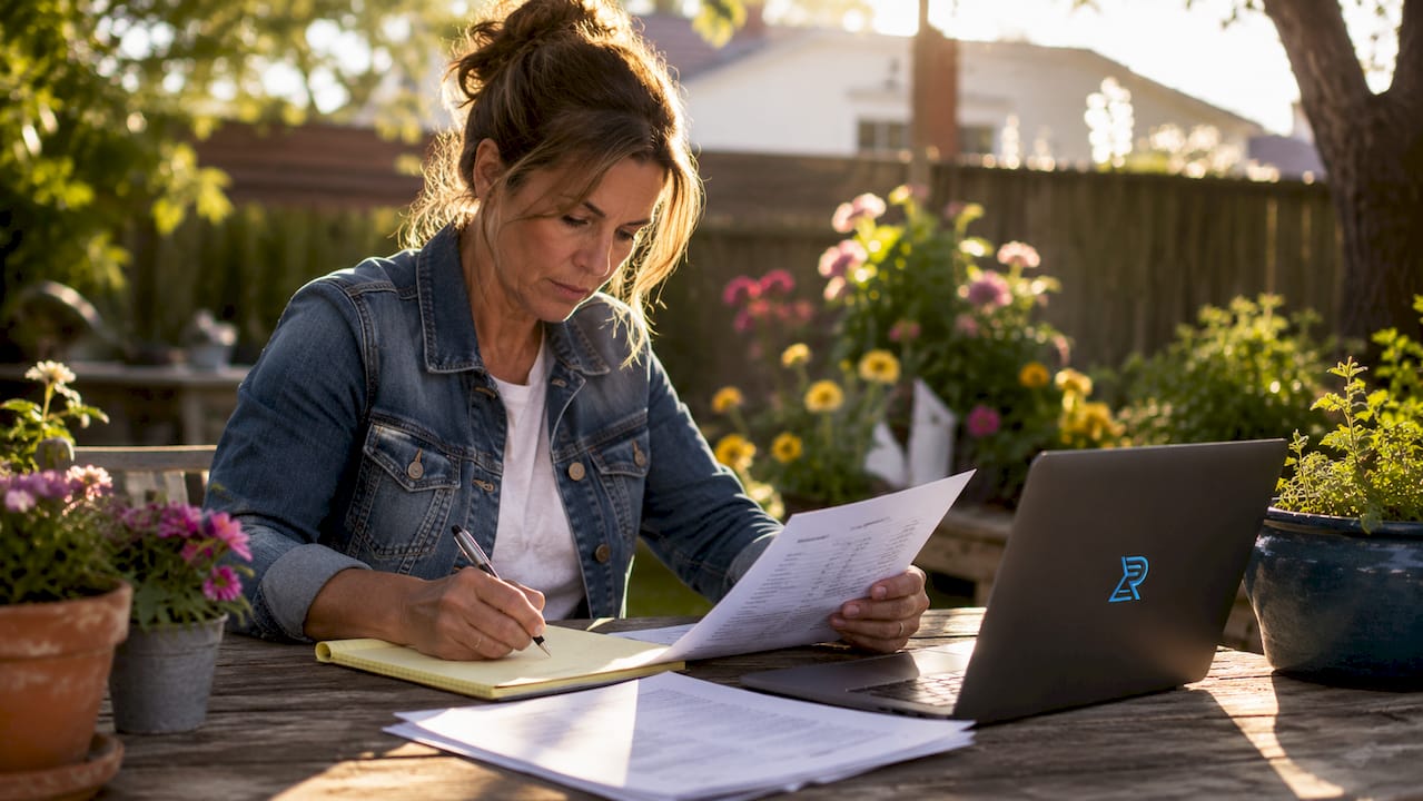 Local roofer planning marketing strategy at office desk