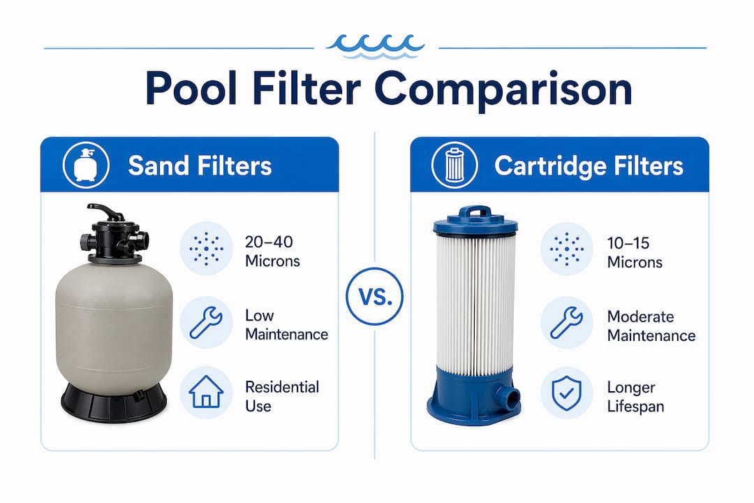 Infographic comparing sand and cartridge pool filters