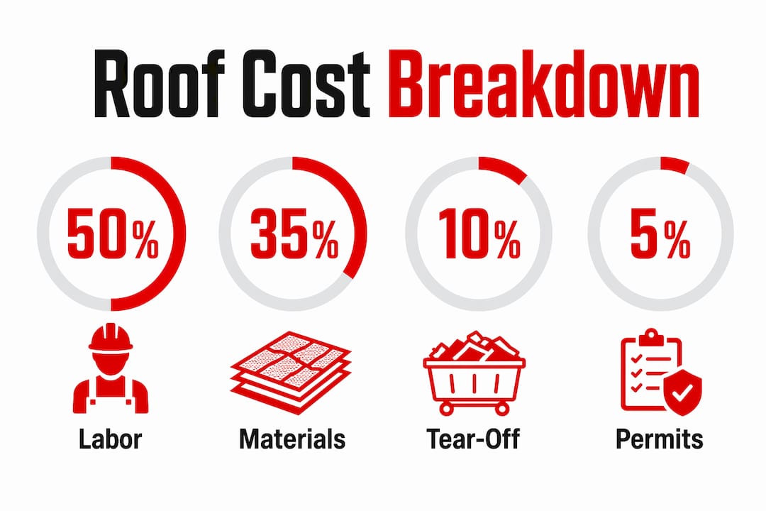 Infographic showing roof damage estimate cost categories and proportions