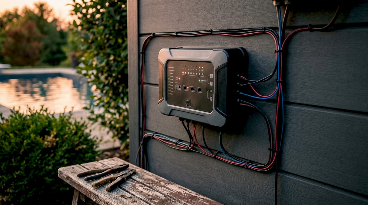 Close-up of pool automation control unit