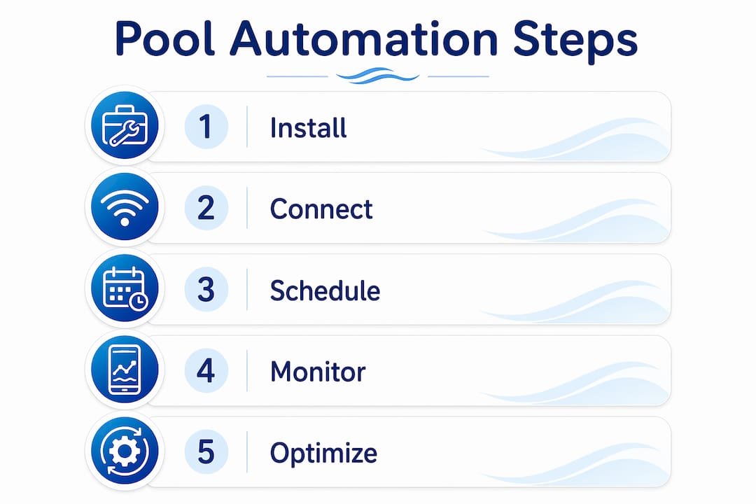 Infographic showing steps of pool automation process