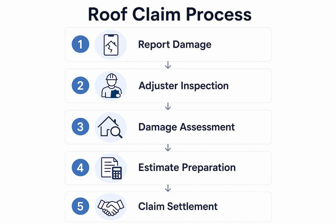 Infographic showing roof damage claim process steps