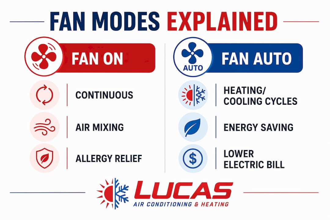 Infographic comparing fan On vs. Auto settings