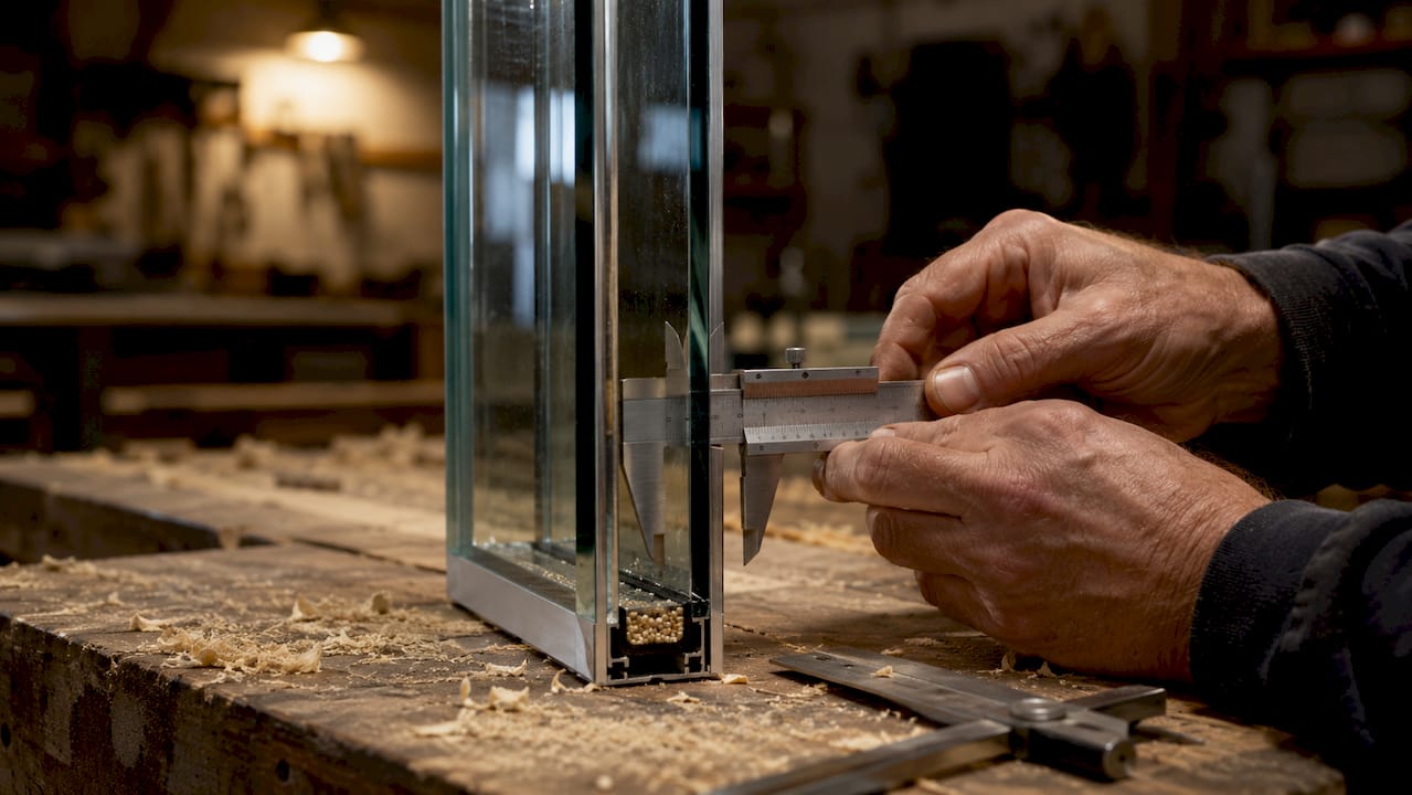 Close-up double glazed window cross-section