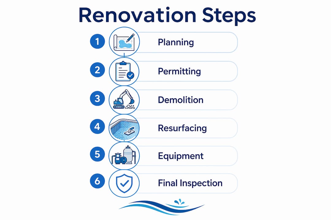Infographic showing pool renovation steps